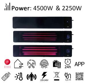 Infracrveni radijator ElectricSun 4500W/2250W, crni, na vanjska/unutarnja, na zid ili strop, električni grijač s termostatom, daljinskim upravljačem i