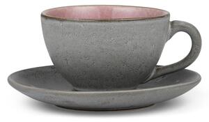 Sivo-ružičasta kamena šalica s tanjurićem Bitz Premium, 220 ml
