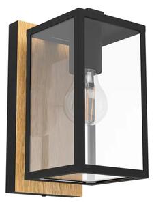 VANJSKA ZIDNA LAMPA 1xE27 IP44, DRVO/CRNA/PROZIRNO STAKLO, BUDRONE 900289
