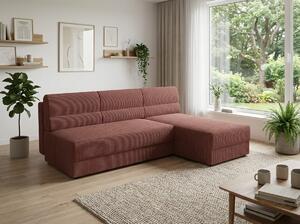 Razvlačna kutna garnitura L TAVERO SLIM 201x140 cm, tamno roza, univerzalna