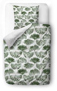 Zeleno- bijela posteljina od pamučnog satena Butter Kings Ginko Biloba, 140 x 200 cm