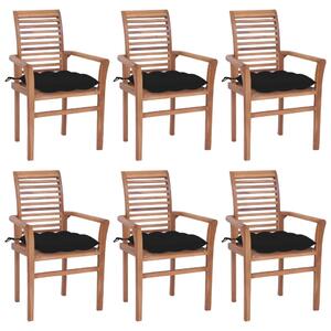 VidaXL Blagovaonske stolice s crnim jastucima 6 kom masivna tikovina