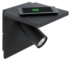 ZIDNA LAMPA 1xLED GU10, 5W, SA BEŽ.PUNJAČEM ZA MOBILNI, CRNA CIGLIE 98263