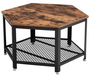 Šesterokutni stolić za kavu, rustikalni stolić za dnevni boravak, 75 x 45 x 75 cm