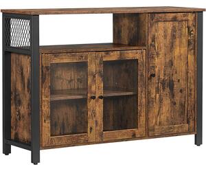 Ormar za odlaganje, švedski stol s 3 vrata, 110 x 75 x 33 cm, rustikalno smeđa i crna | VASAGLE