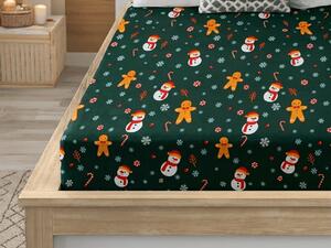 Plahta od mikrovlakana SNOWMAN AND GINGERBREAD zelena 90x200 cm