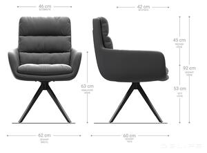 Blagovaonska stolica Abelia s rukonaslonom, Materijal: Rebrasta tkanina - Srebrno siva Ravno postolje metal/crna