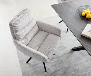 Blagovaonska stolica Abelia s rukonaslonom, Materijal: Rebrasta tkanina - Srebrno siva Ravno postolje metal/crna