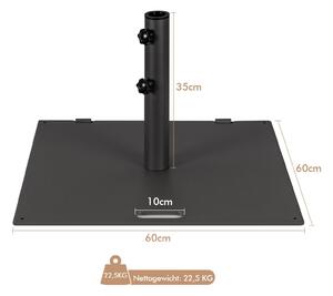 Stalak za vrtni suncobran težak 22,5 kg, kvadratni držač za suncobran s adapterima 4 cm/5 cm, crni
