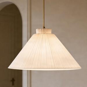 Lucande Lisbeth viseća svjetiljka, Ø 50 cm, bijela/mesing, E27, prigušiva, Bijela, Dnevni boravak/blagovaonica, Tkanina / tekstil