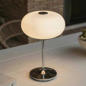 Lucande Anoria LED punjiva stolna lampa, krom/bijela, staklo, IP44, USB, prigušiva, Krom, Dnevni boravak/blagovaonica, Staklo