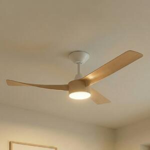 Lucande Airona LED stropni ventilator, bijela/drvo, DC, tih, podesive jačine, prigušiva, Drvo, Dnevni boravak/blagovaonica, Plastika