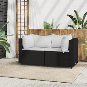 VidaXL Kutna vrtna sofa od poliratana s jastucima crna
