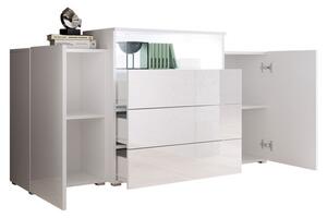 Kombinirana komoda Freya III (wotan + bijeli sjaj) (bijela LED rasvjeta)