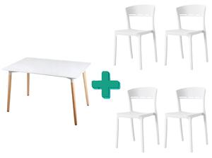 Blagovaonski set 1+4, bijeli stol BERGEN 120x80cm i bijela plastična stolica COCO