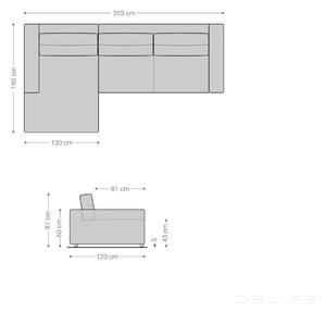 Kutna garnitura Cubico 353x190cm, Materijal: Rebrasta tkanina - Antracit 353cm Fiksni lijevo