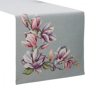 Sivi goblen stolnjak s finim tkanim uzorkom magnolije Širina: 45 cm | Duljina: 140 cm