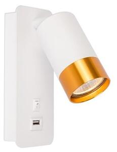 Zidna reflektorska svjetiljka s USB punjačem 1xGU10/35W/230V bijela/zlatna