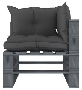 VidaXL Kutna vrtna sofa od paleta s crnim jastucima drvena
