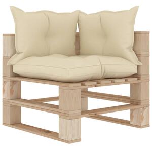 VidaXL Kutna vrtna sofa od paleta s krem jastucima drvena