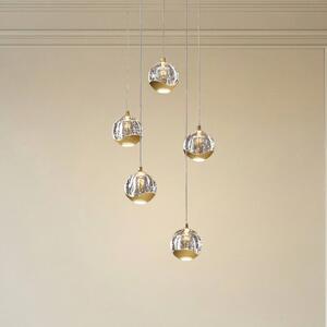 Lucande LED visilica Hayley, Ø 30 cm, 5 žarulja, zlato, staklo, Providna, Dnevni boravak/blagovaonica, Staklo