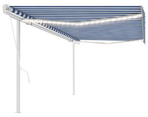 VidaXL Automatska tenda sa senzorom za vjetar LED 5 x 3 m plavo-bijela