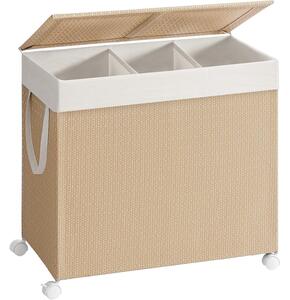 Košara za rublje s 3 pretinca, 66.5 x 37.5 x 65 cm, bež i bijele boje | SONGMICS