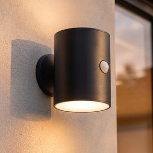 Lindby LED solarna zidna svjetiljka Amren, crna, ABS, senzor, Crno, Plastika