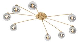 Moderna stropna svjetiljka zlatna 8 svjetiljki s dimnim staklom - Atena