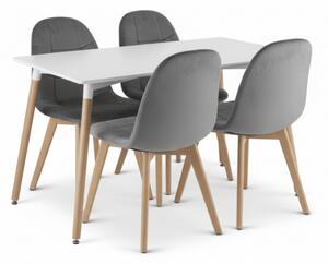 Blagovaonski set 1 + 4, bijeli stol ADRIA 120x80 cm + tamnosiva baršunasta stolica BORA