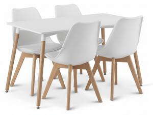Blagovaonski set 1 + 4, bijeli stol ADRIA 120x80 cm + bijela stolica BALI MARK s nogama od bukovine