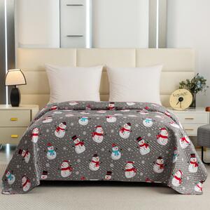 Prekrivač za krevet HAPPY SNOWMAN, sivi Dimenzije: 200 x 220 cm