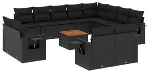 VidaXL 13-dijelni set vrtnih sofa s jastucima poliratan crni