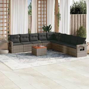 VidaXL 10-dijelni set vrtnih sofa od poliratana s jastucima sivi