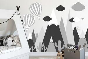 Moderna crno-siva zidna naljepnica Planine i zračni baloni 100 x 200 cm