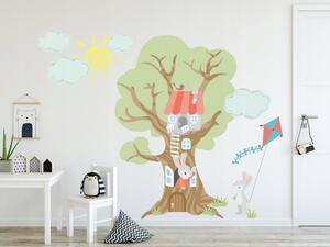 Moderna dječja zidna naljepnica Zečja obitelj u drvetu 100 x 200 cm