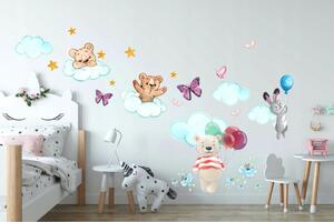 Bezvremenska dječja zidna naljepnica s medvjedićem i zečićima 100 x 200 cm