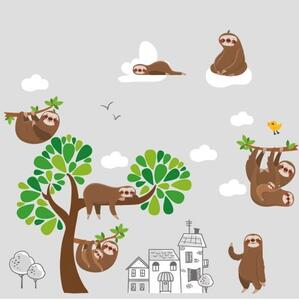 Velika dječja zidna naljepnica Sloth Family 100 x 200 cm
