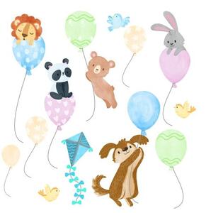 Vesela dječja zidna naljepnica Životinje na balonima 80 x 160 cm
