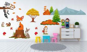 Raznobojna dječja zidna naljepnica Sretne šumske životinje 60 x 120 cm