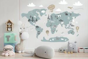 Moderna dječja zidna naljepnica u nježnim pastelnim bojama Karta svijeta 80 x 160 cm