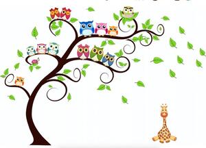 Prekrasna dječja zidna naljepnica Sove na drvetu 80 x 160 cm