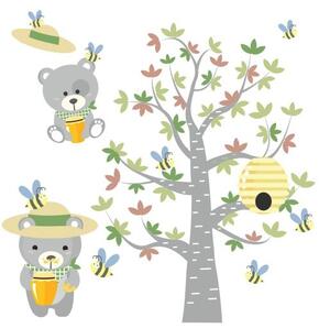 Kvalitetna dječja zidna naljepnica Medvjedi i pčele 80 x 160 cm
