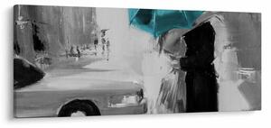 Slika - Zaljubljeni par s kišobranom, plavi (120x50 cm)