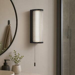 Searchlight LED zidna svjetiljka Rue, crna, IP44, metal, staklo, 3.000 K, prigušiva, Crno, kupaonica, Metal