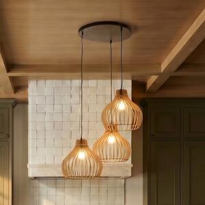 TEMAR LIGHTING Viseća svjetiljka u obliku bačve s drvenim sjenilima, 3 žarulje. oko, prigušiva, Drvo, Dnevni boravak/blagovaonica, Drvo