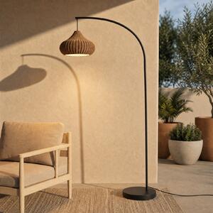 Lucande vanjska podna lampa Taniola, bež, ratan, 195 cm, IP44, Drvo, Drvo, Stanite zračeći prema dolje