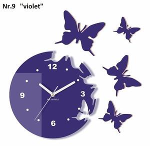 Moderni zidni sat s leptirima Ljubičasta