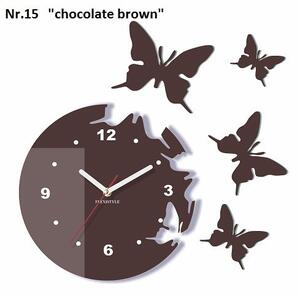 Moderni zidni sat s leptirima Smeđa
