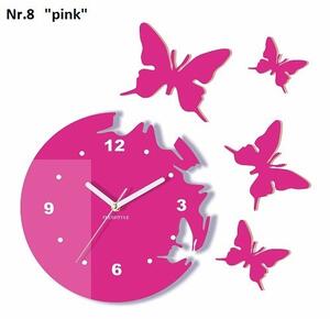 Moderni zidni sat s leptirima Ružičasta